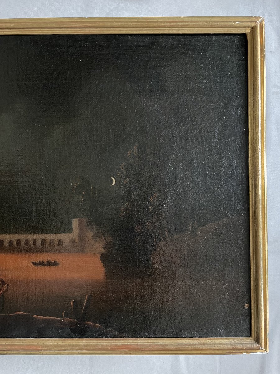 Forteresse incendiée, huile sur toile, XVIIIe-photo-4