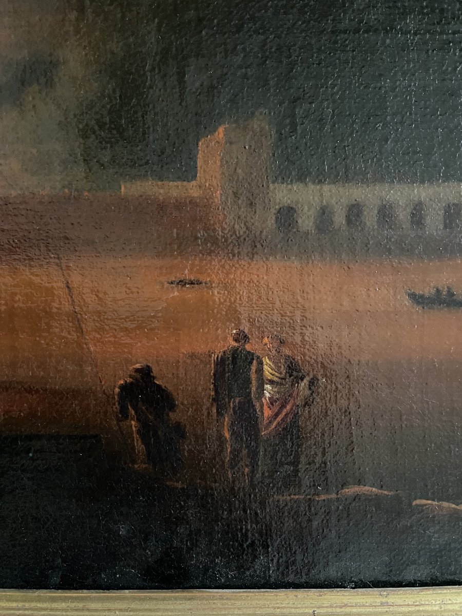 Forteresse incendiée, huile sur toile, XVIIIe-photo-1