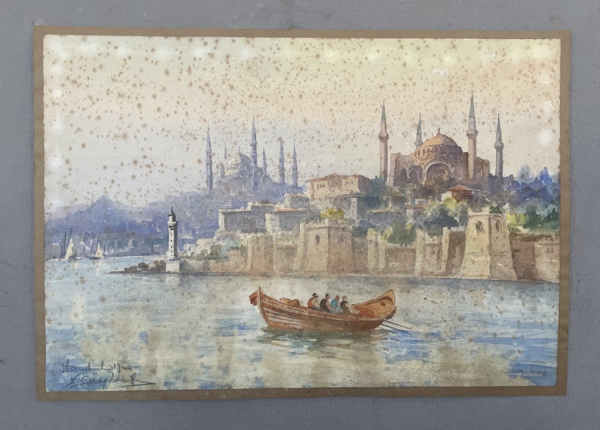 Nikolaï SARAPHANOFF, vue d'Istambul, aquarelle