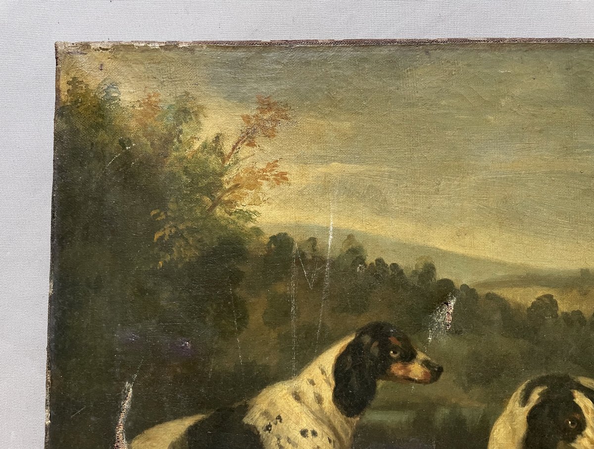 Hunting Dogs, Oil On Canvas, 19th Century Or Earlier-photo-2