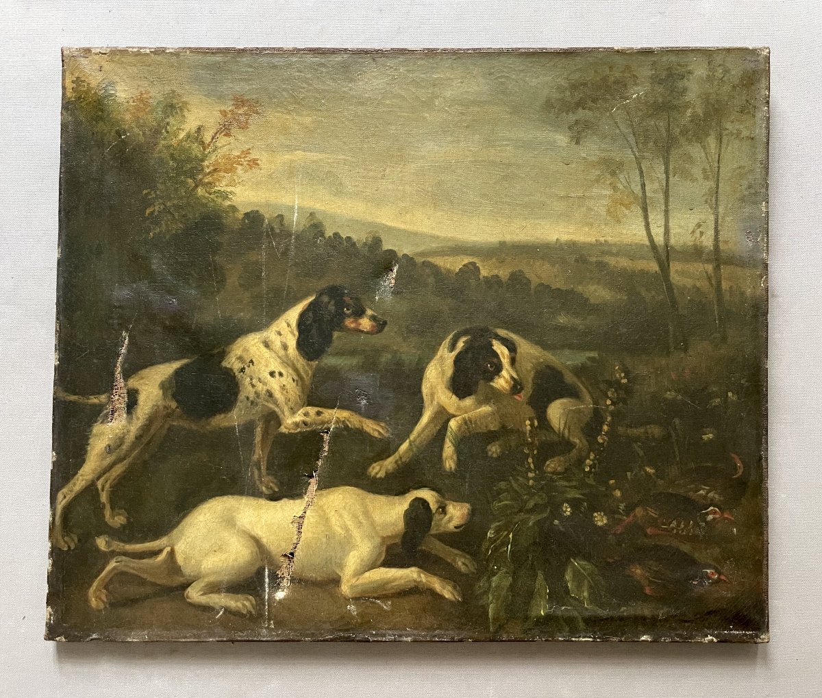 Hunting Dogs, Oil On Canvas, 19th Century Or Earlier