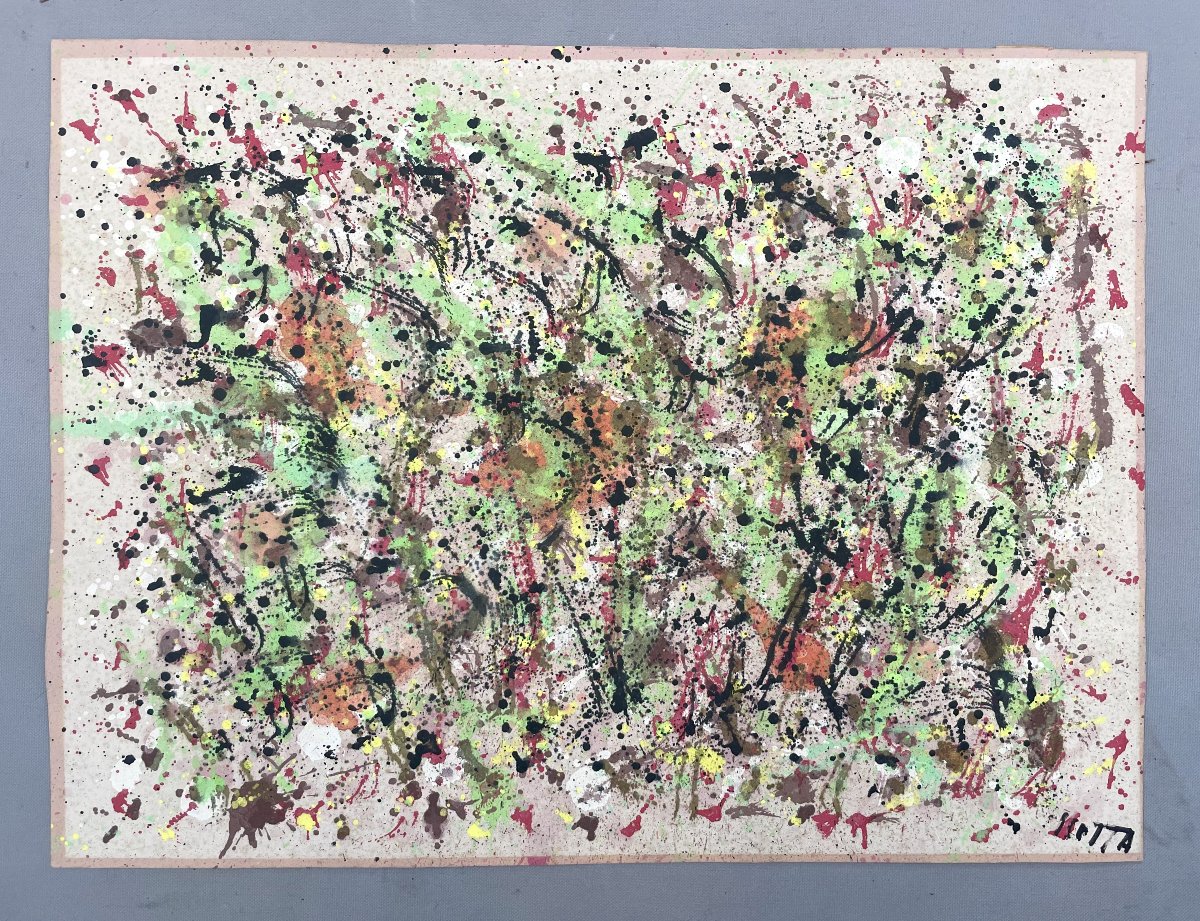 Technique mixte sur papier, signature à identifier