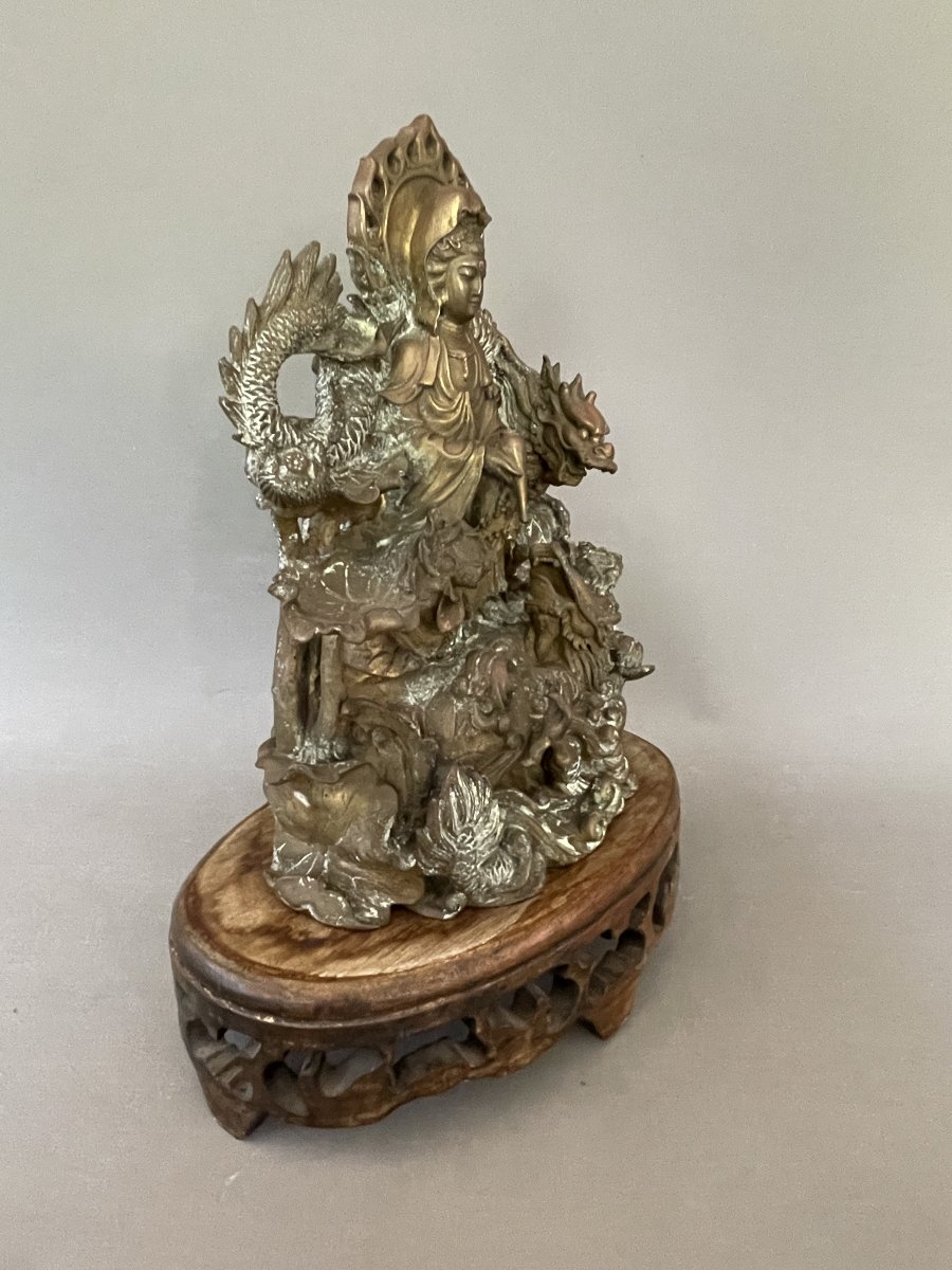Divinité asiatique aux dragons, bronze, fin XIXe ou début XXe-photo-2