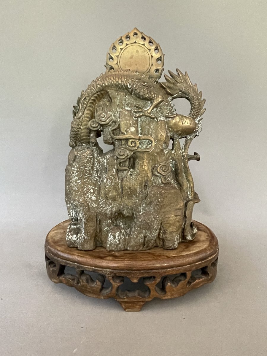 Divinité asiatique aux dragons, bronze, fin XIXe ou début XXe-photo-4