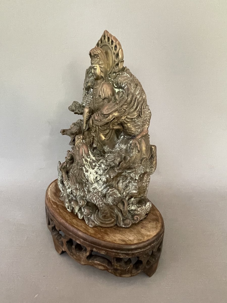 Divinité asiatique aux dragons, bronze, fin XIXe ou début XXe-photo-1