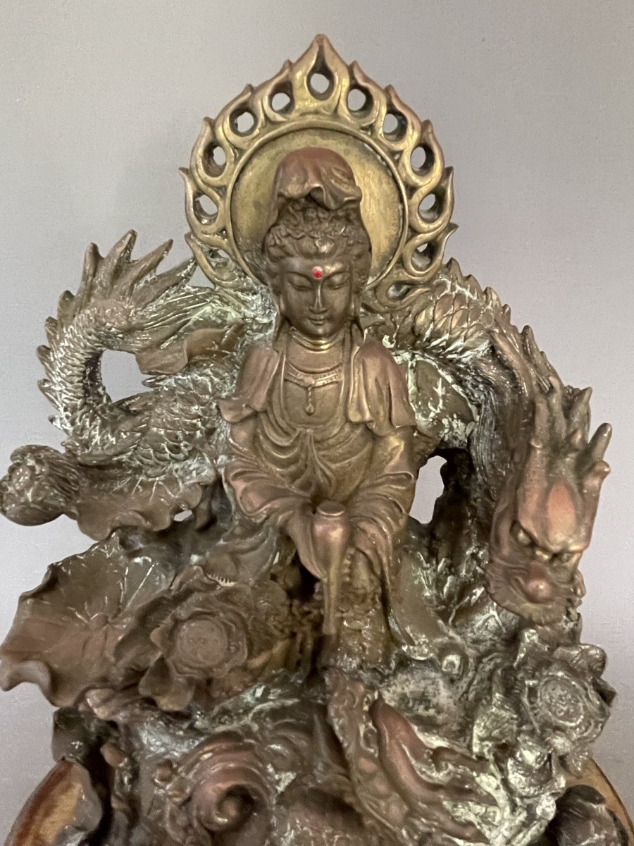 Divinité asiatique aux dragons, bronze, fin XIXe ou début XXe-photo-2