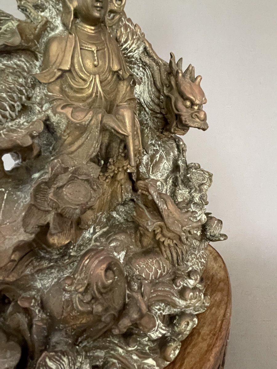 Divinité asiatique aux dragons, bronze, fin XIXe ou début XXe-photo-3
