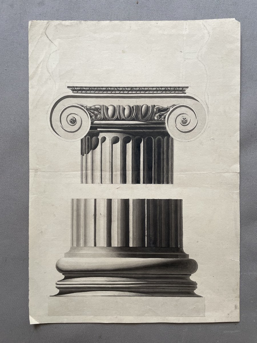 Etude de colonne antique, lavis d'encre