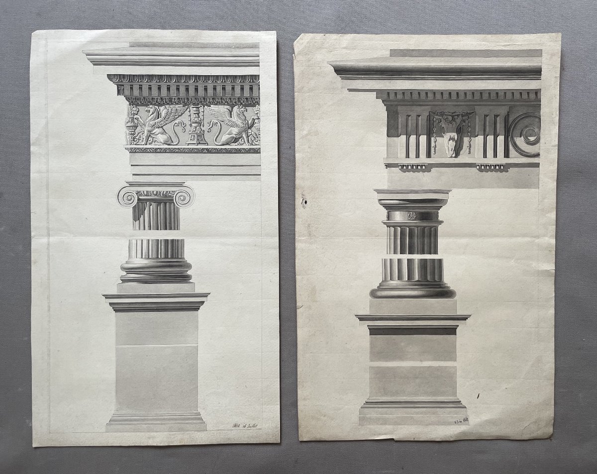 Classical Architectural Drawings, Ink Wash Drawings