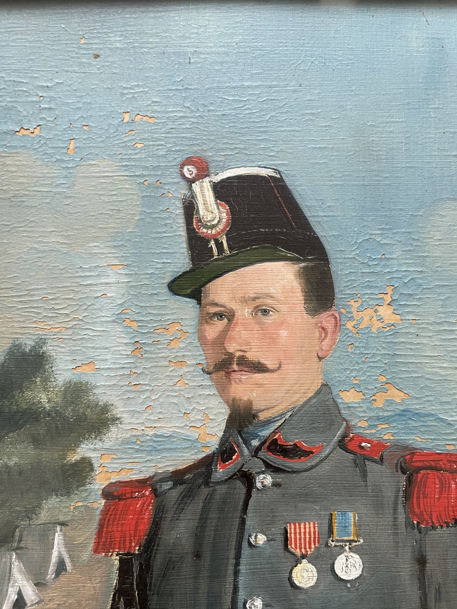 Portrait d'homme en uniforme, huile sur papier datée 1860-photo-3