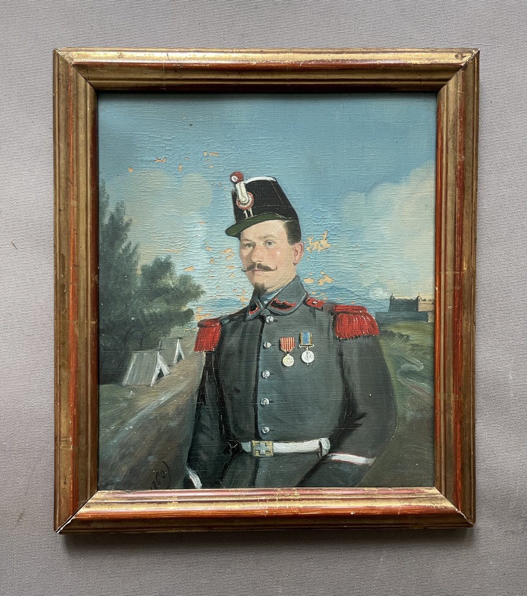 Portrait d'homme en uniforme, huile sur papier datée 1860