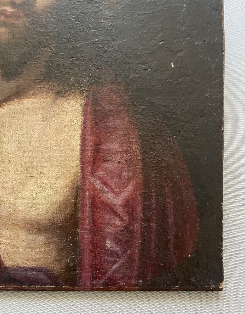 Christ à la couronne d'épines, huile sur toile XVII ou XVIIIe-photo-4
