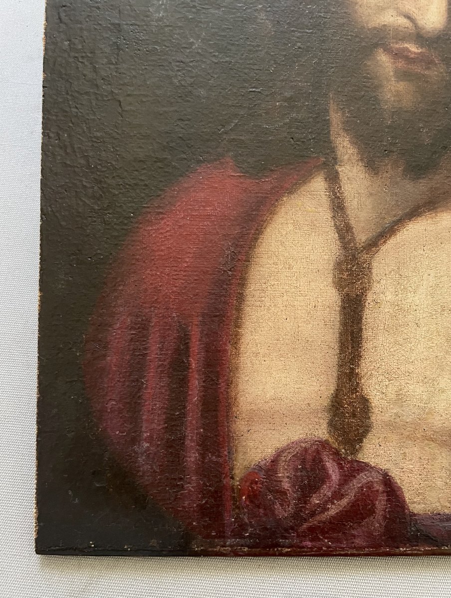 Christ à la couronne d'épines, huile sur toile XVII ou XVIIIe-photo-1