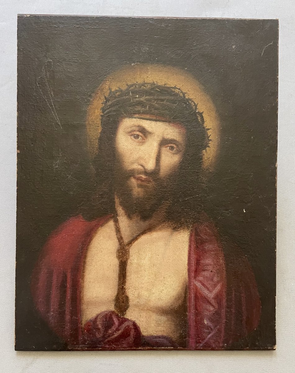 Christ à la couronne d'épines, huile sur toile XVII ou XVIIIe