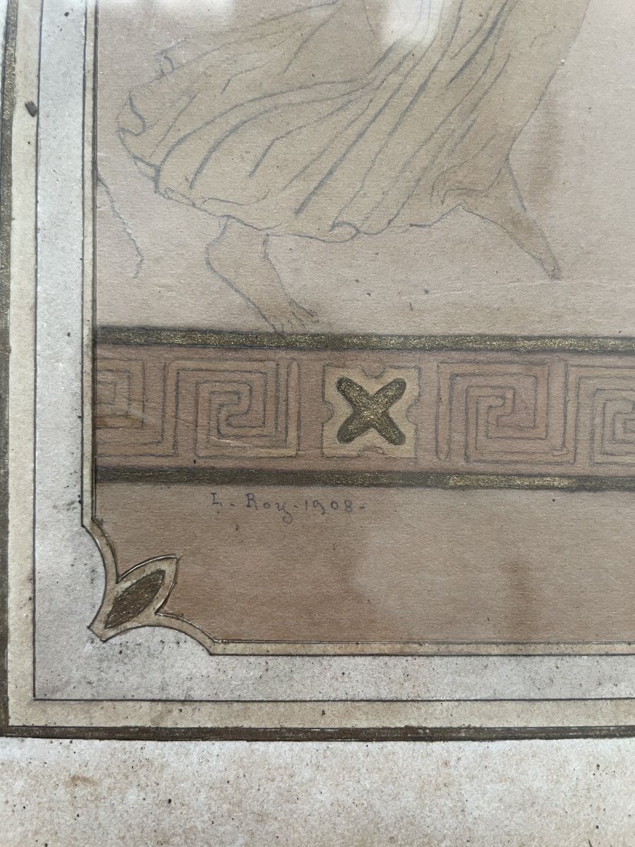 Two Drawings In The Classical Style Signed By L. Roy, 1908-photo-1