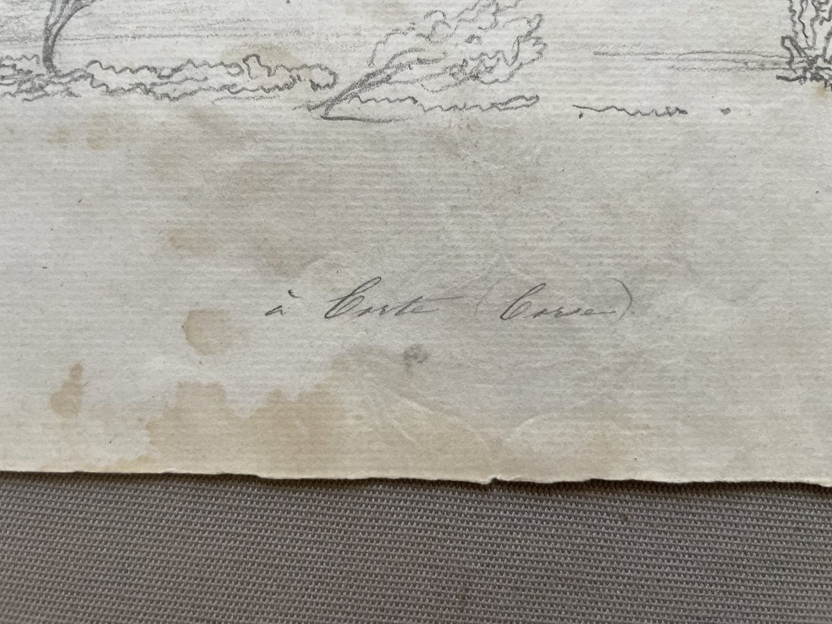 Vue de Corte en Corse, dessin daté 1868, signature à identifier-photo-3