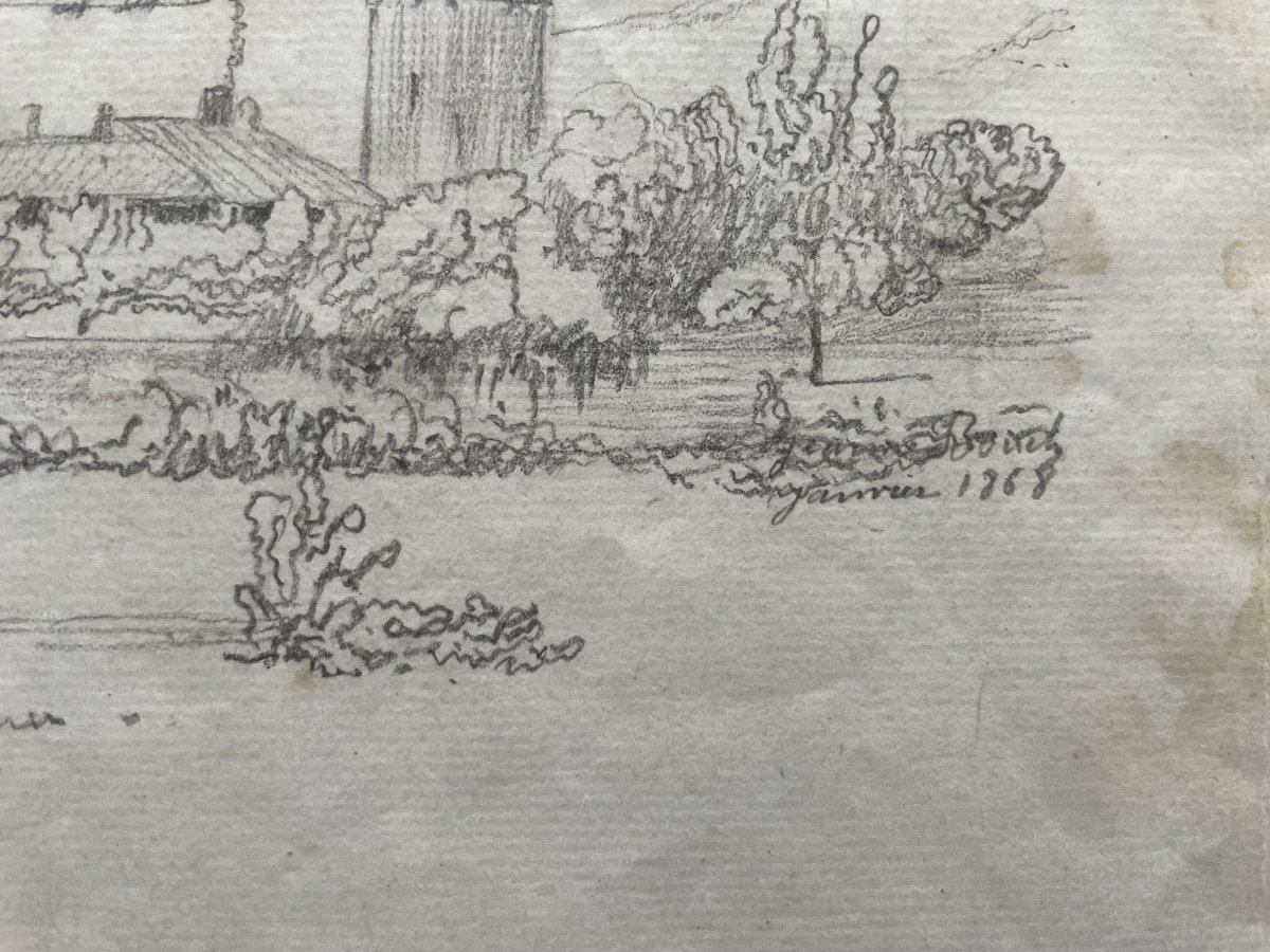 Vue de Corte en Corse, dessin daté 1868, signature à identifier-photo-4