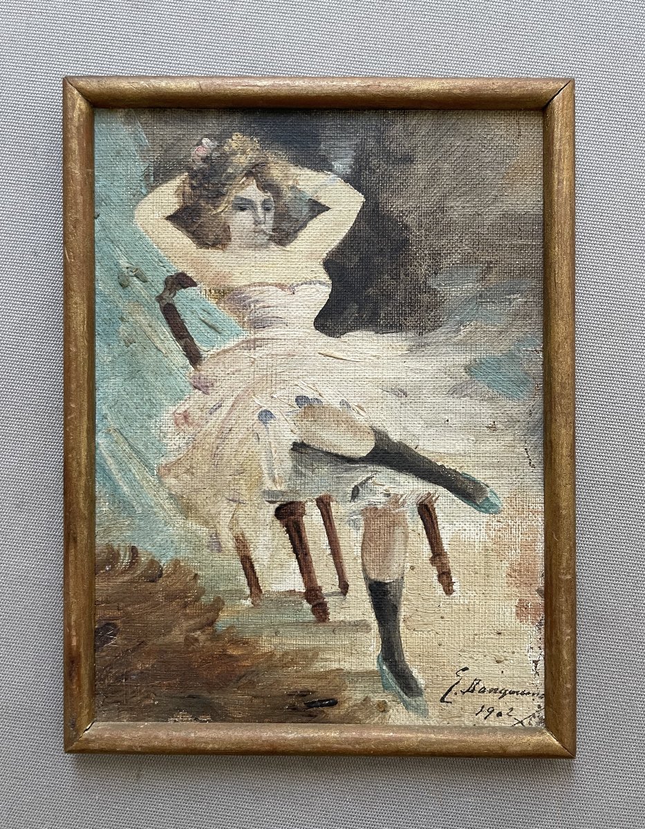 Femme se balançant sur une chaise, signature à identifier