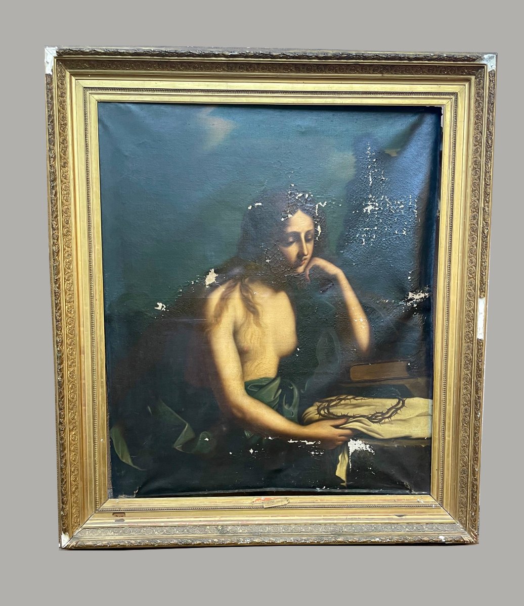 Marie Madeleine, grand format, huile sur toile à restaurer