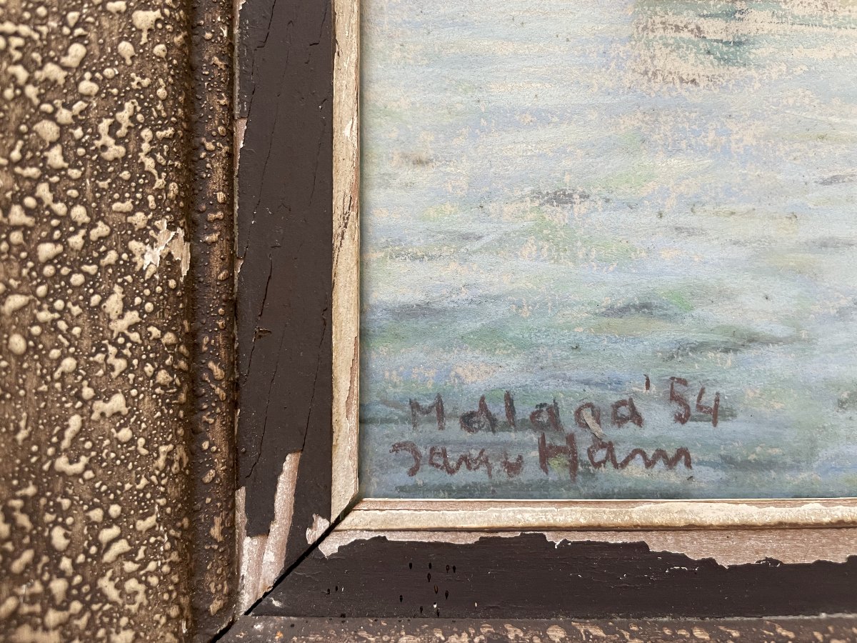 Le port de Malaga, pastel, signature à identifier-photo-3