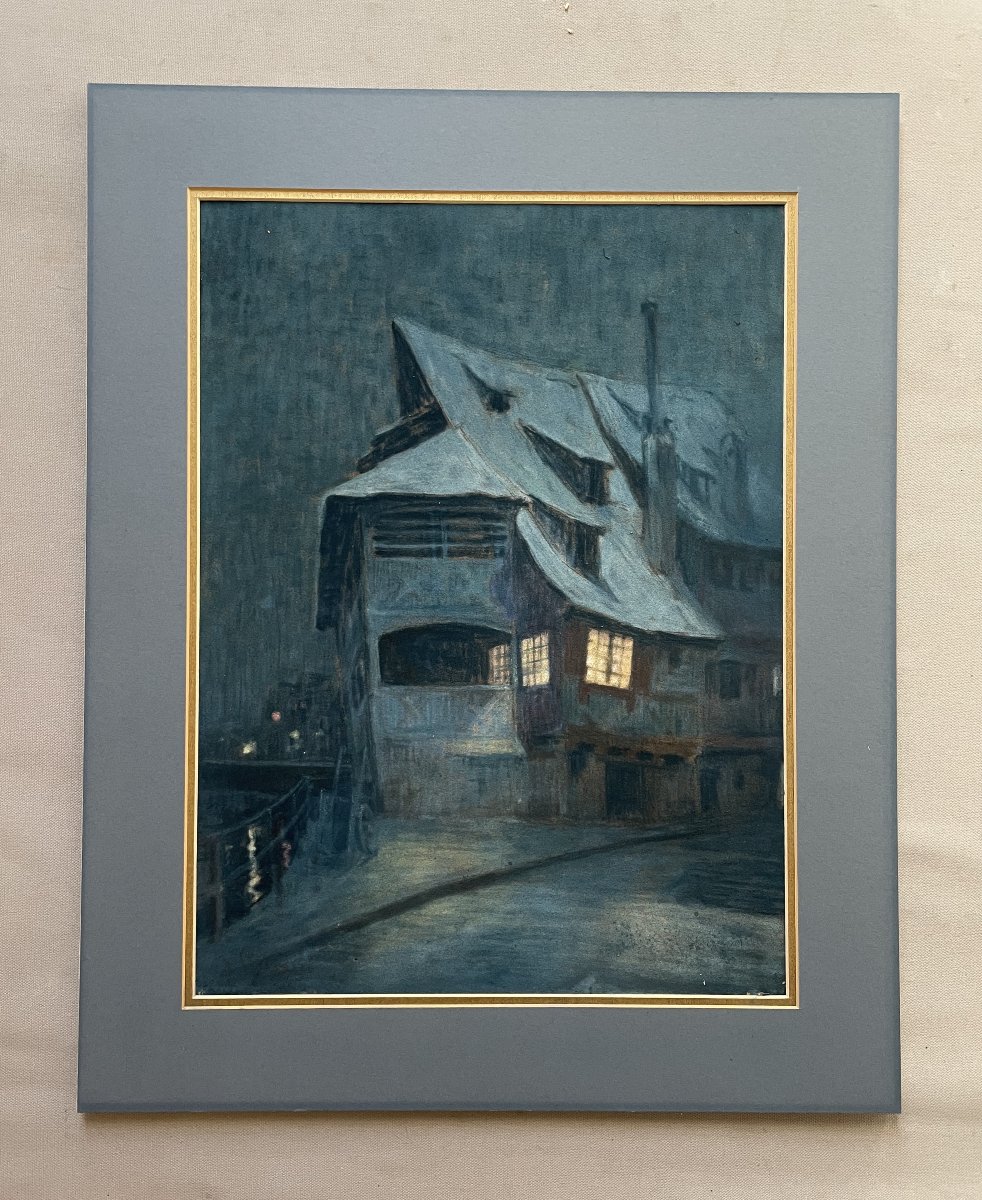 Maison éclairée, pastel, début XXe-photo-2