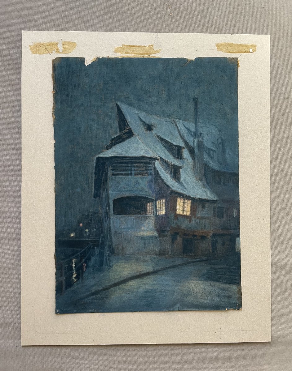 Maison éclairée, pastel, début XXe-photo-4
