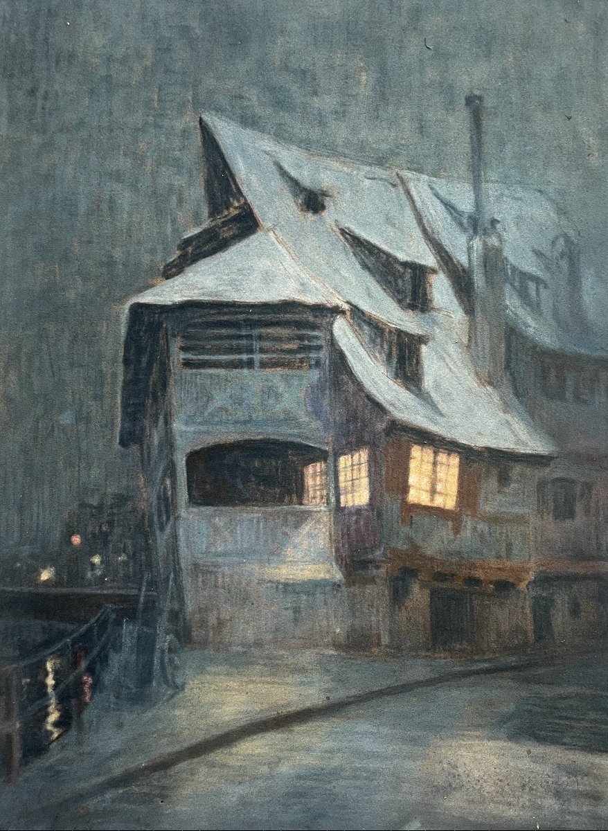 Maison éclairée, pastel, début XXe