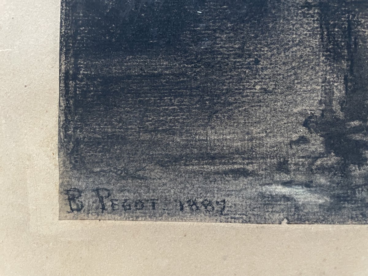 Bernard Pegot, Le dépiquage au Moulin de Prat - Ariège, dessin à la craie-photo-3