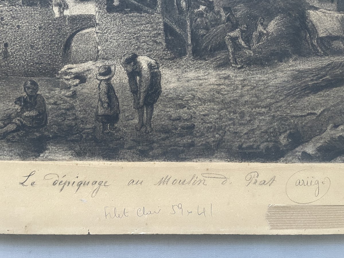Bernard Pegot, Le dépiquage au Moulin de Prat - Ariège, dessin à la craie-photo-4