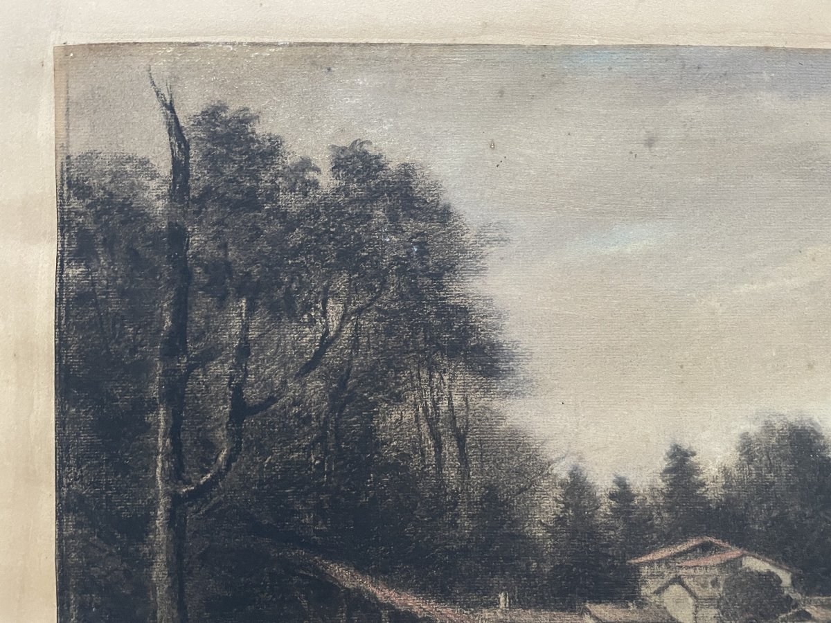 Bernard Pegot, Le dépiquage au Moulin de Prat - Ariège, dessin à la craie-photo-2