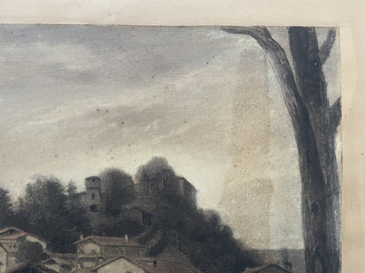 Bernard Pegot, Le dépiquage au Moulin de Prat - Ariège, dessin à la craie-photo-3