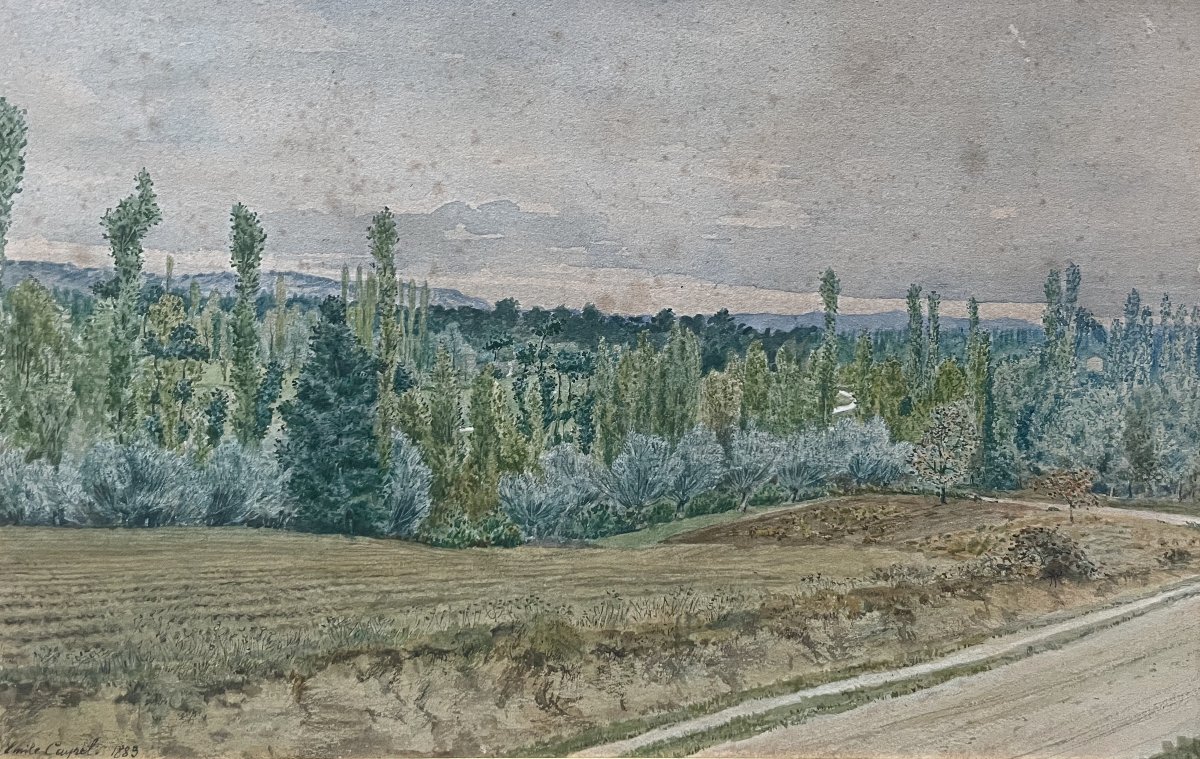 Aquarelle signée Emile Cayrel, 1883