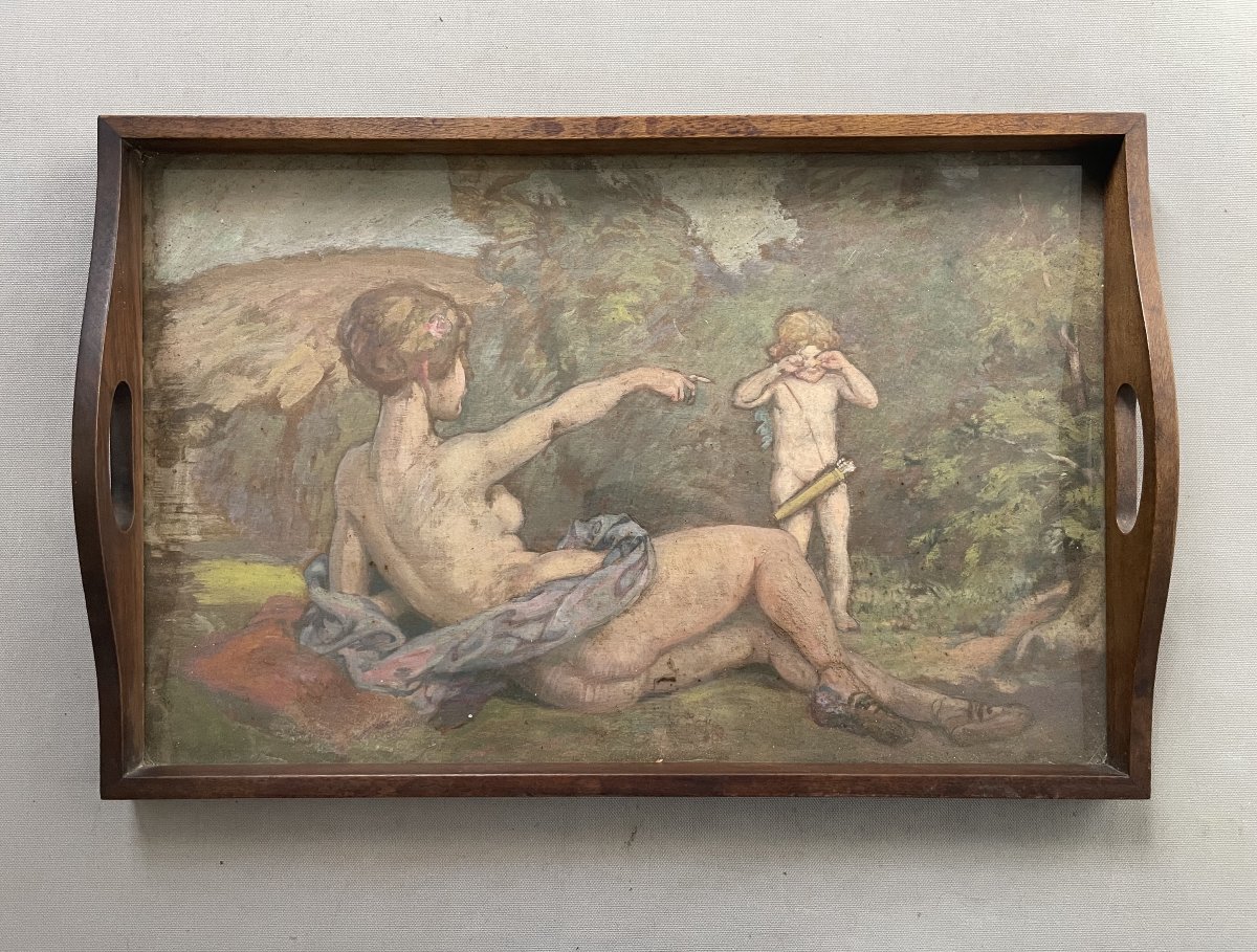 Tray Decorated With A Painted Symbolist Scene