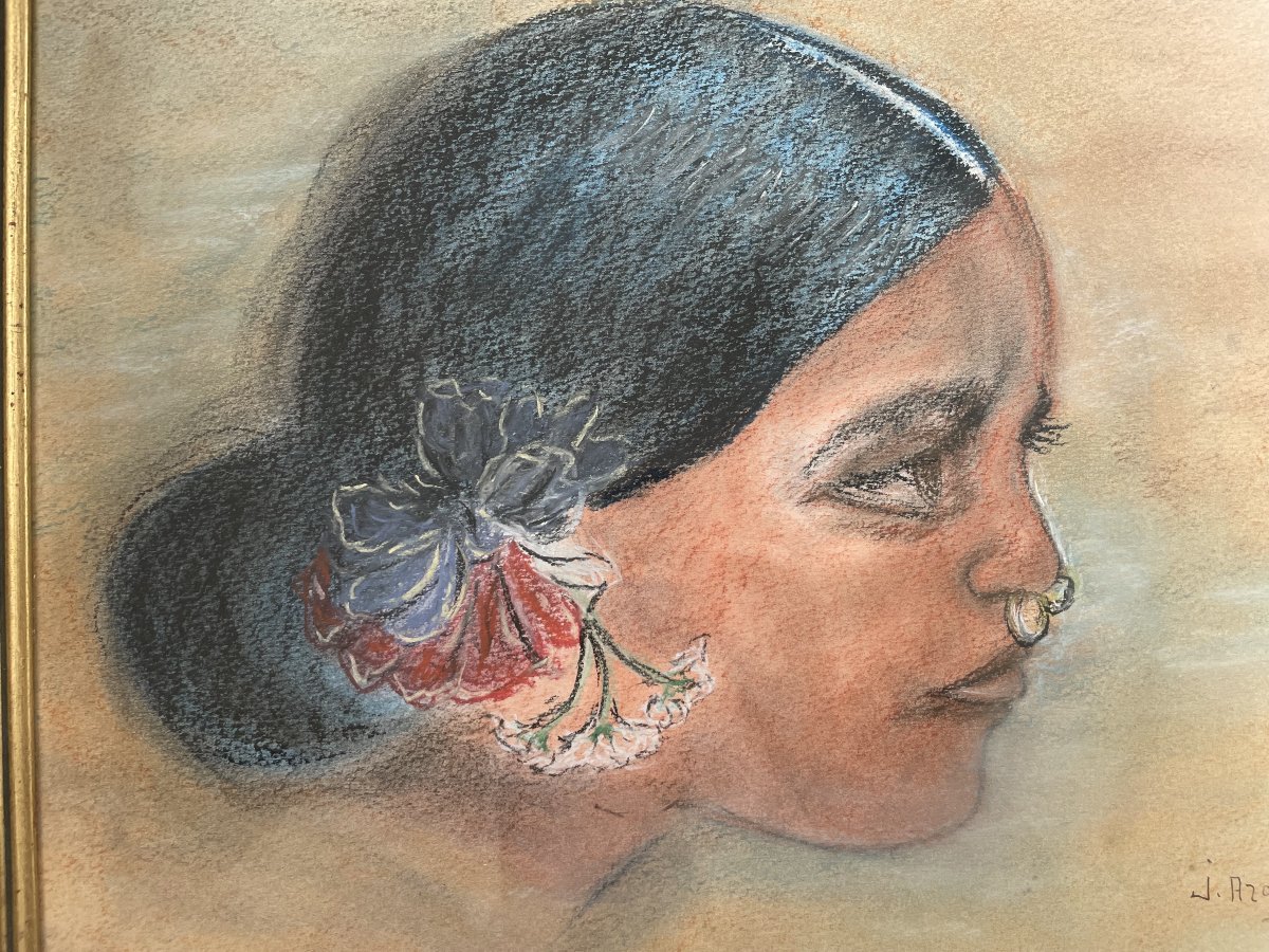Profil de femme, dessin au pastel-photo-3