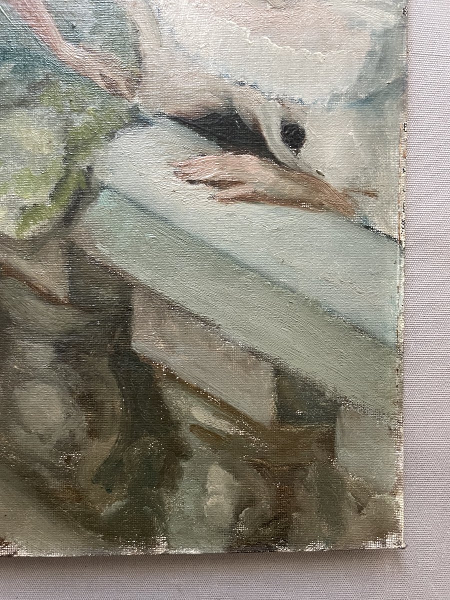 Pierrot et colombine, huile sur carton toilé-photo-4