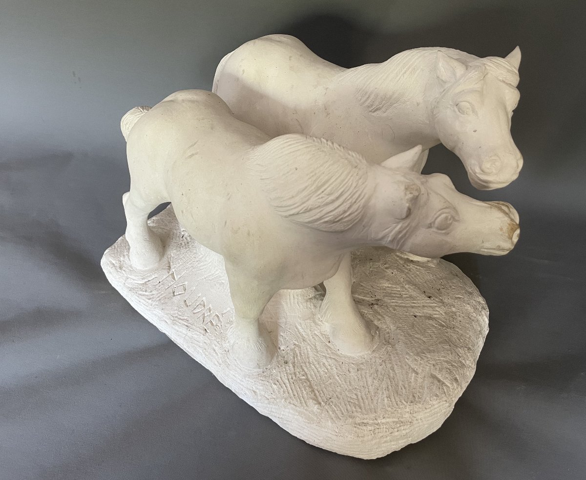 Two Draft Horses, A Sculpture By Houdré-photo-3
