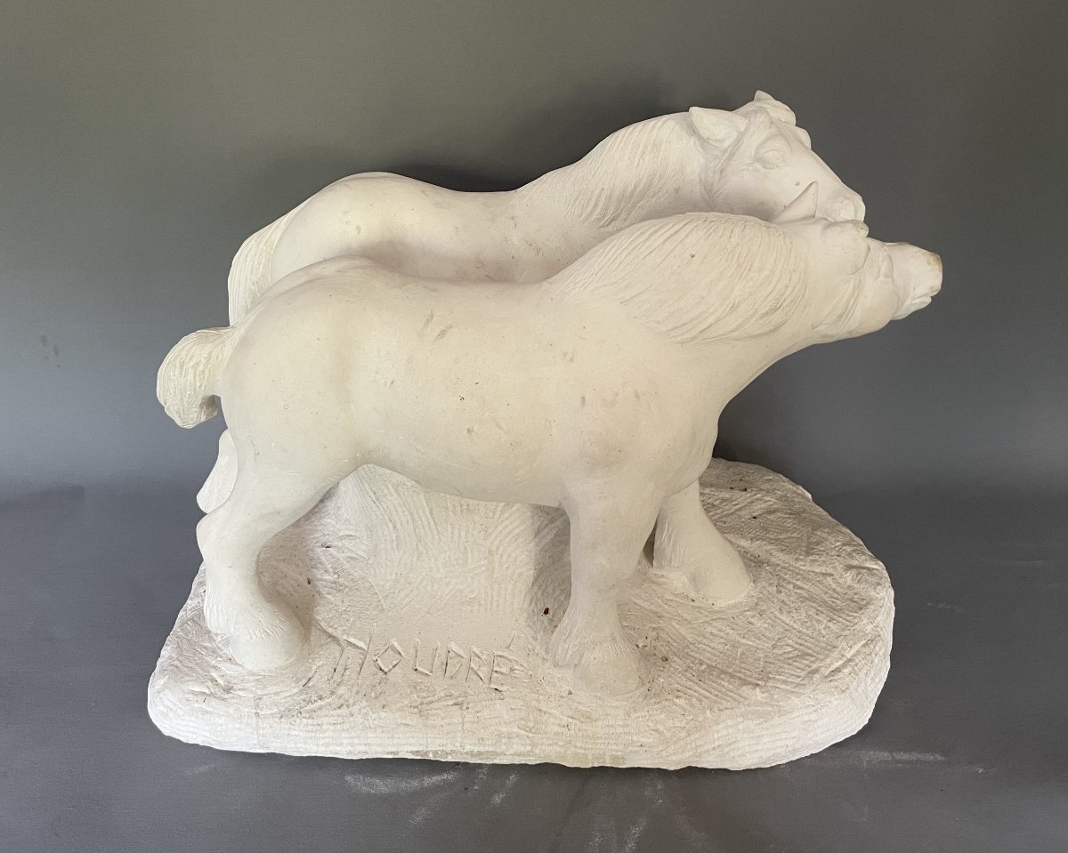 Two Draft Horses, A Sculpture By Houdré-photo-4