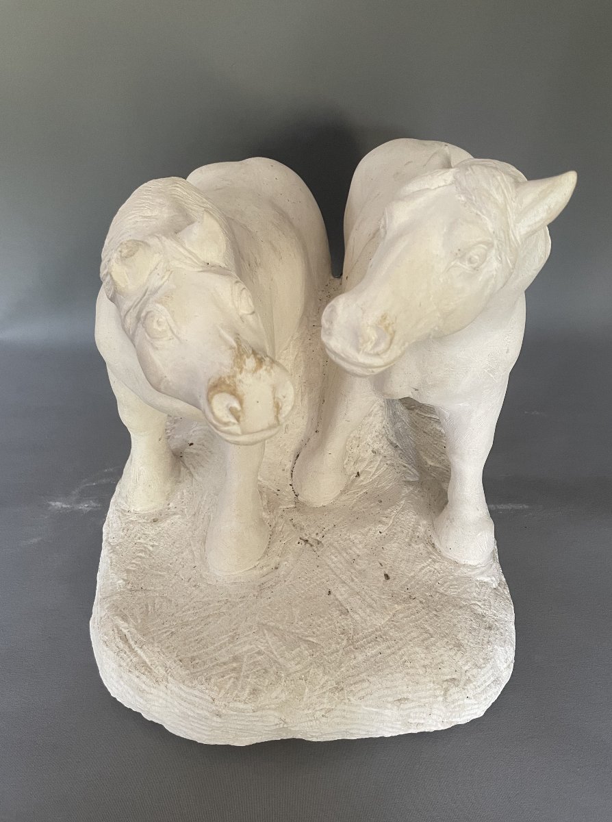 Two Draft Horses, A Sculpture By Houdré-photo-1