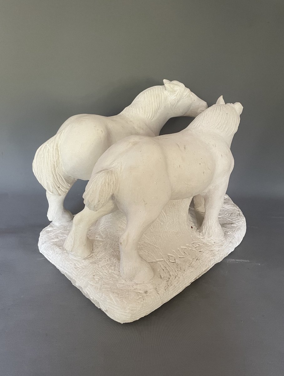 Two Draft Horses, A Sculpture By Houdré-photo-4