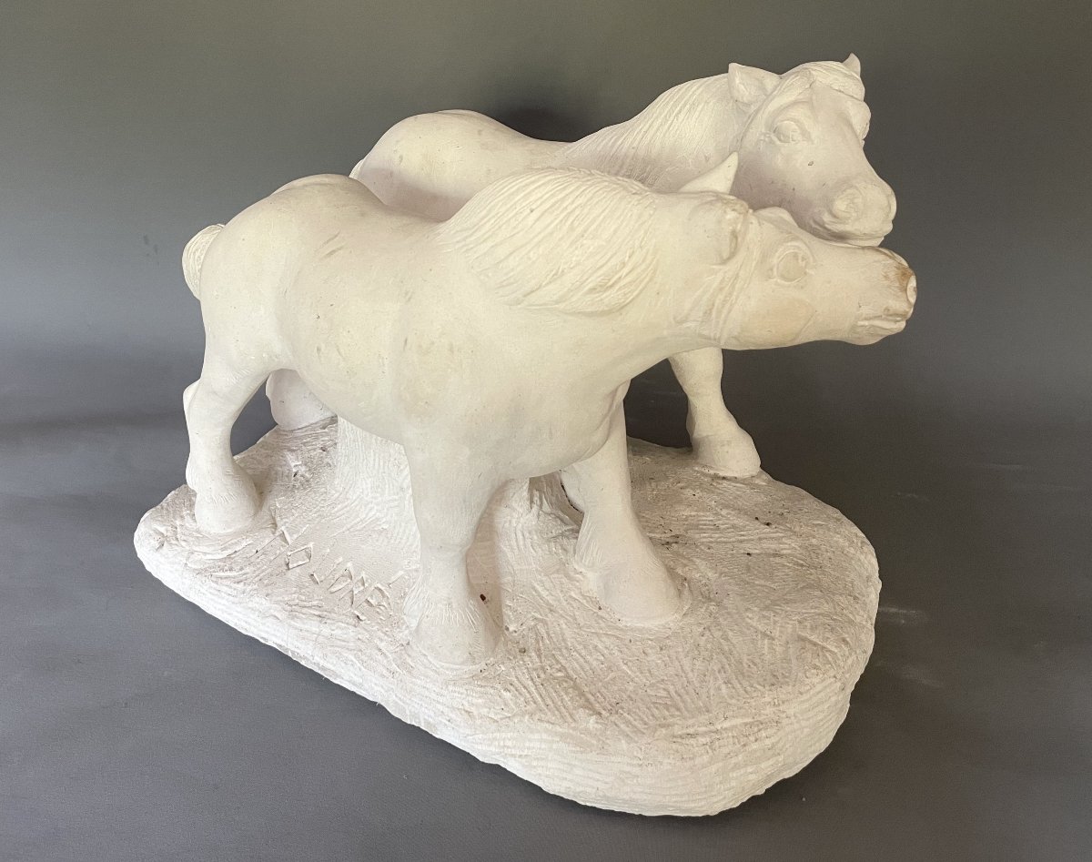 Two Draft Horses, A Sculpture By Houdré