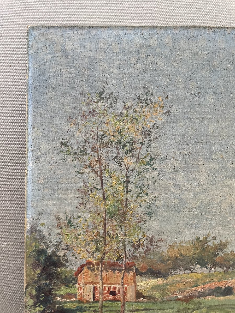 Paysage en bord de rivière, signature à identifier-photo-3