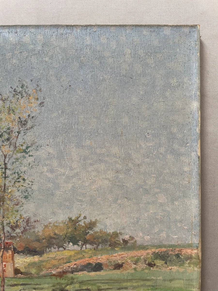 Paysage en bord de rivière, signature à identifier-photo-4