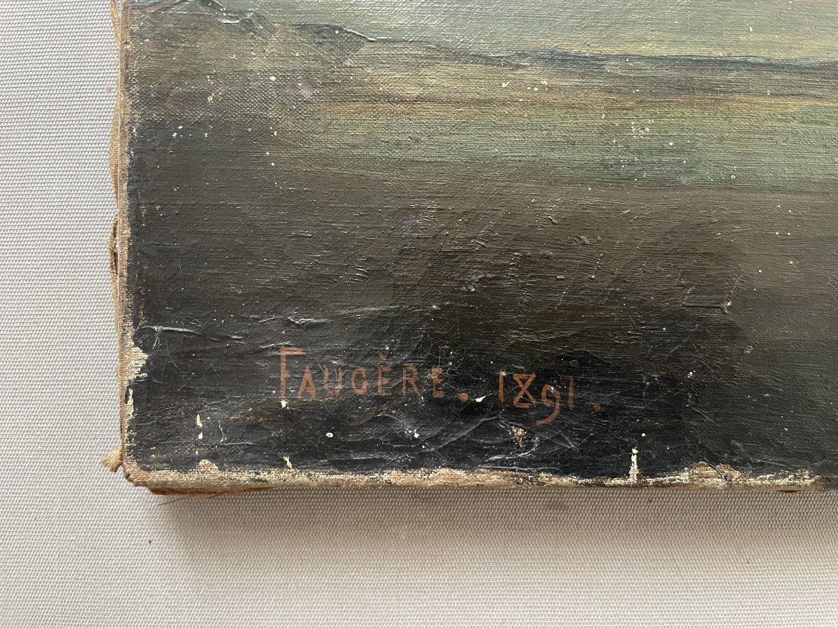Ecole symboliste, huile sur toile signée Faugère 1891-photo-2