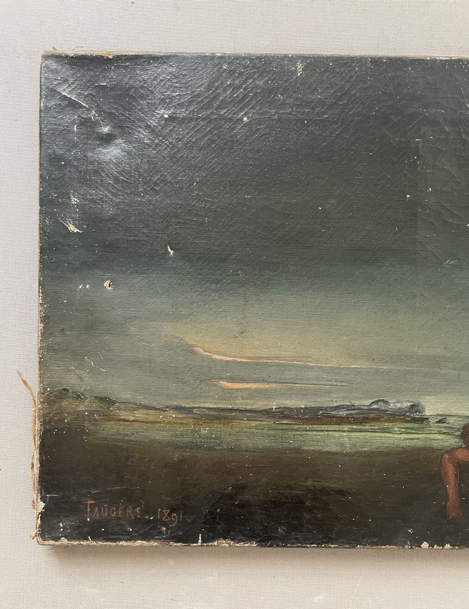 Ecole symboliste, huile sur toile signée Faugère 1891-photo-3