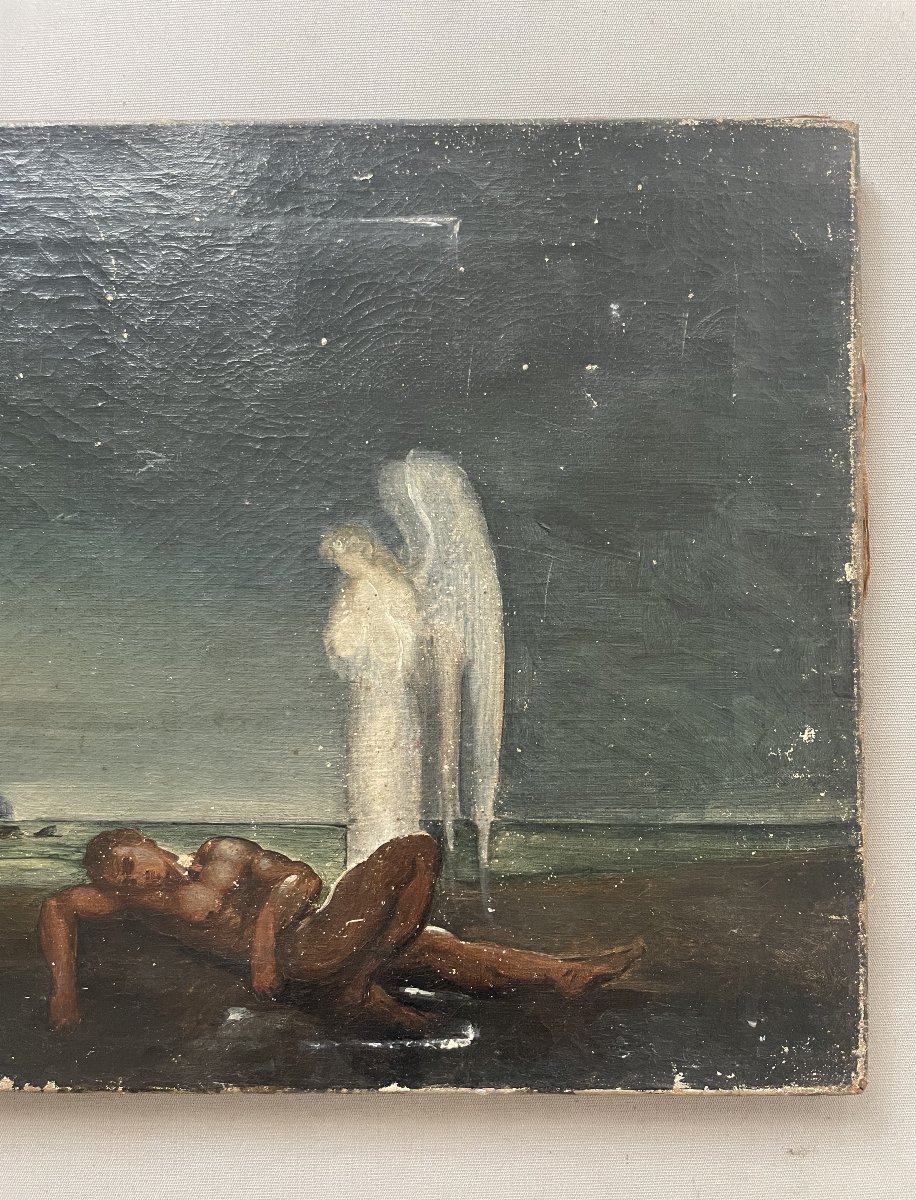 Ecole symboliste, huile sur toile signée Faugère 1891-photo-4