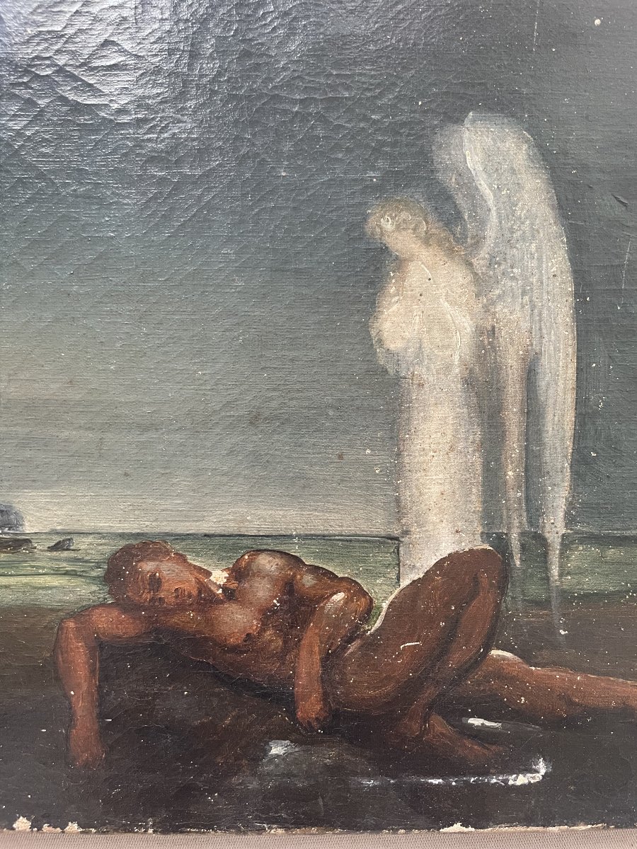 Ecole symboliste, huile sur toile signée Faugère 1891-photo-1