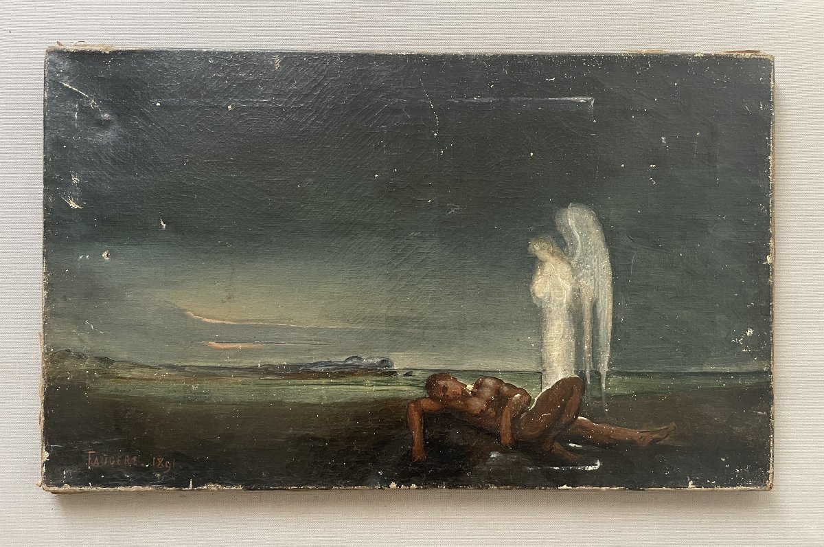 Ecole symboliste, huile sur toile signée Faugère 1891
