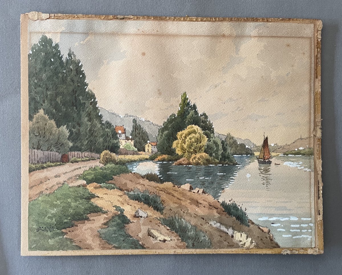 Les bords de Garonne à Barsac, aquarelle-photo-2