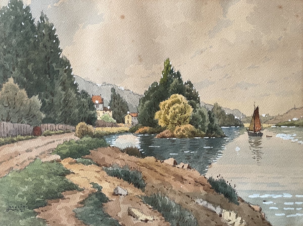 Les bords de Garonne à Barsac, aquarelle