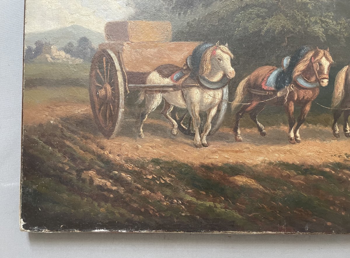 Attelage au repos, huile sur toile-photo-1